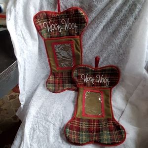 Set of 2 dog stockings with picture holder woof
